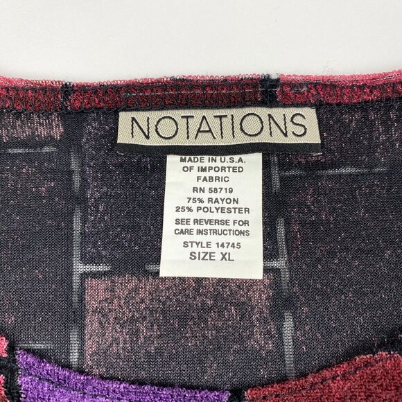 VTG 90's Notations Velvet Geometric Red Purple Womens XL Boxy Blouse Artsy Funky - Picture 7 of 11